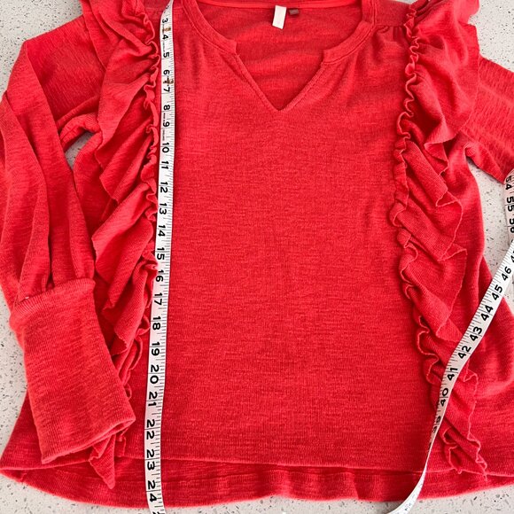 Anthropologie Pilcro Popover Ruffles Top Sweater V Neck Coral Color size S - Picture 6 of 8